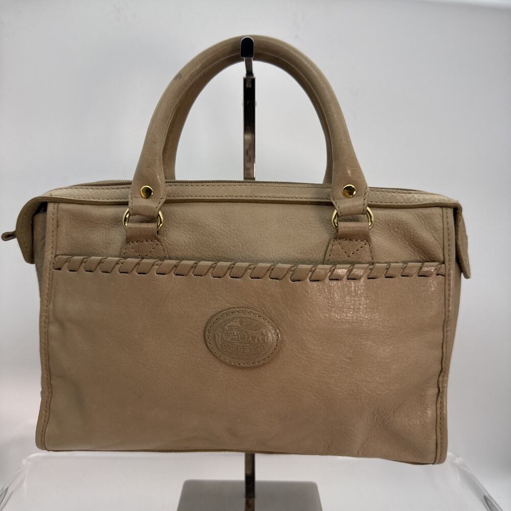 Cobb & Co Beige Leather Handbag Purse Vintage Style Whip Stitch READ